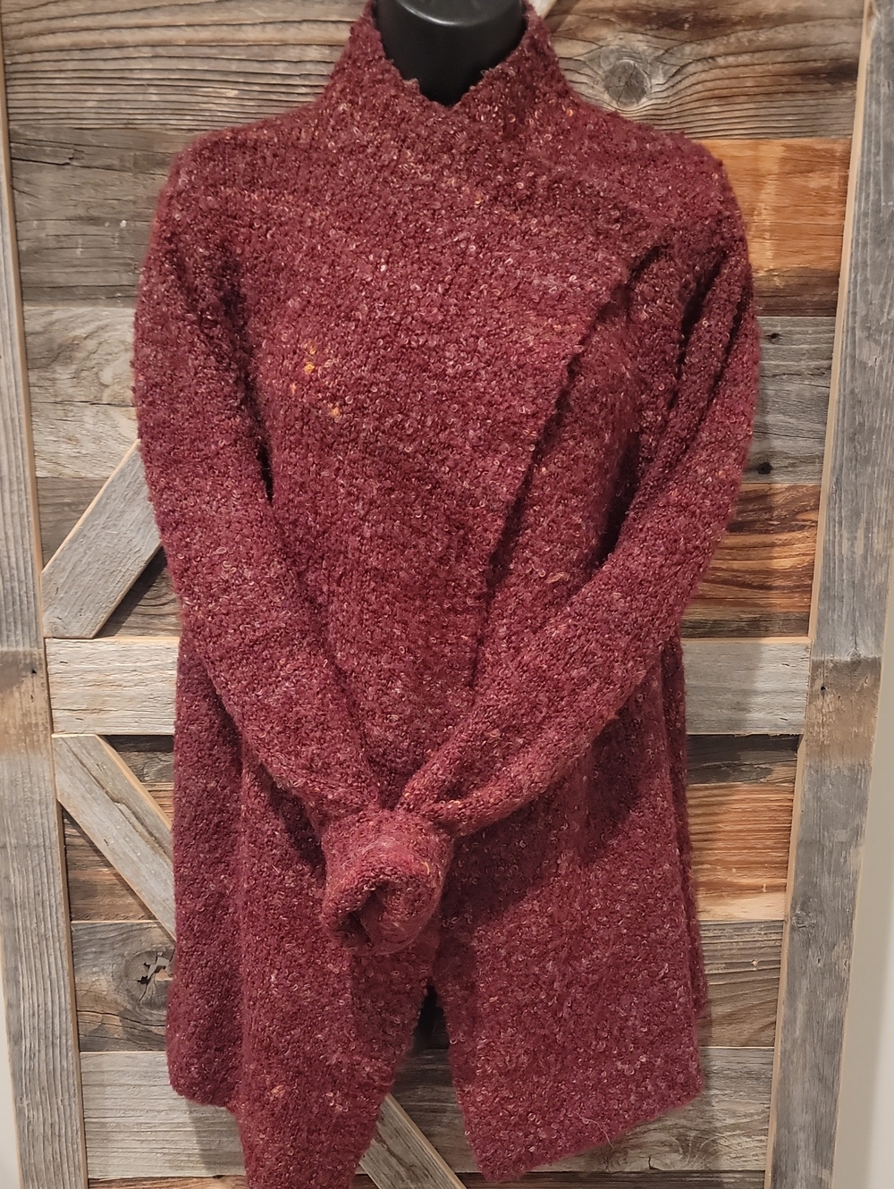 Market & Spruce Women's Burgundy Turtleneck Bouclé Sweater